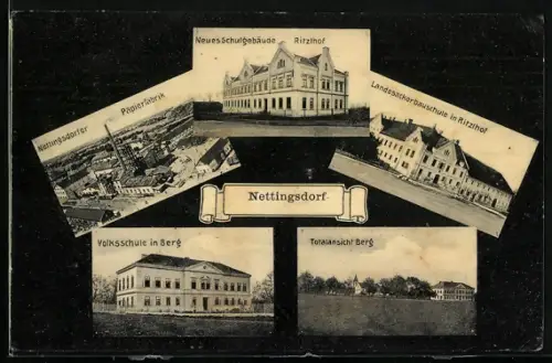 AK Ansfelden, Nettingsdorf, Landesackerbauschule in Ritzlhof, Volksschule in Berg, Papierfabrik, Neues Schulgebäude
