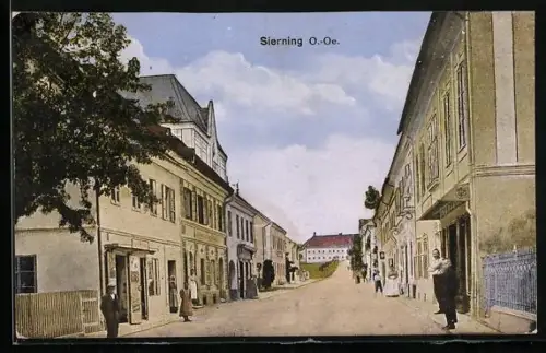 AK Sierning /O.-Oe., Strassenpartie mit Geschäften