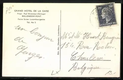 AK Bollendorf-Pont, Grand Hotel de la Gare, Propr. Paul Brimmer-Altringer