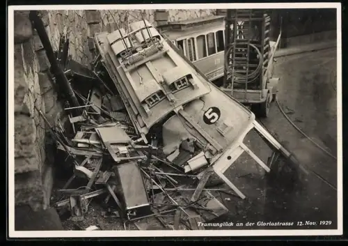 AK Zürich, Tramunglück in der Gloriastrasse, 12. Nov. 1929
