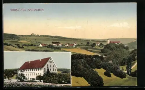 AK Mariastein, Hotel zum Kreuz, Bes. Jules Bühler-Bader, Ortsansicht aus der Vogelschau