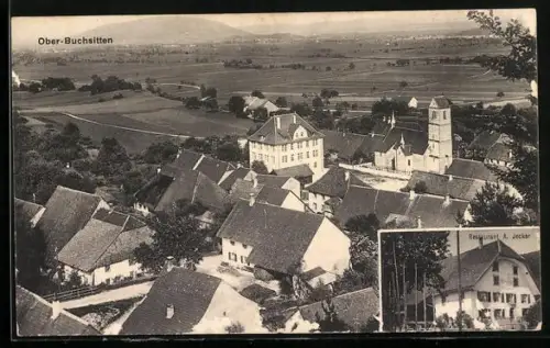 AK Oberbuchsiten, Restaurant A. Jecker, Ortspartie aus der Vogelschau