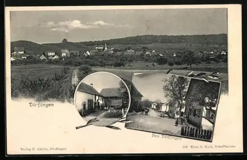 AK Dörflingen, Strassenpartie in Neu Dörflingen, Panoramablick auf den Ort