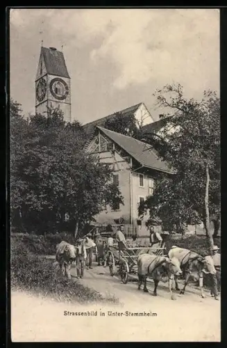 AK Unter-Stammheim, Strassenpartie und Blick zur Kirche