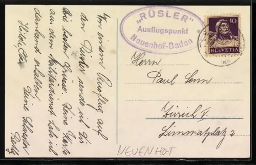 AK Neuenhof /Baden, Gasthaus Rüsler, Bes. Osw. Frey
