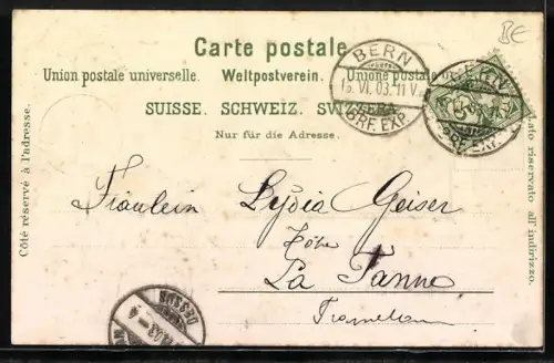 Lithographie Bern, Gesamtansicht mit Eisenbahnviadukt