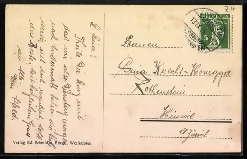 AK Wollishofen, Schulhäuser in den Jahren 1749, 1827, 1887 und 1912 zeigen die Entwicklung der Stadt