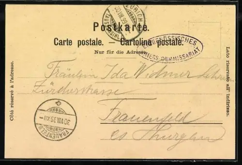 Lithographie Zürich, Stüssihofstatt Niederdorf, Gasthaus Ausschank Franziskaner, Bes. A. Riby