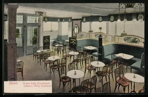 AK Zürich, Grand Cafe Züricherhof, Innenansicht
