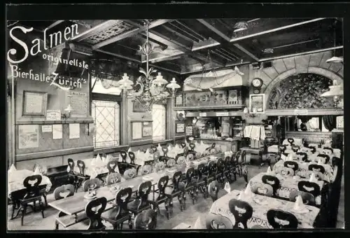 AK Zürich, Gasthof Salmen originelle Bierhalle, Innenansicht