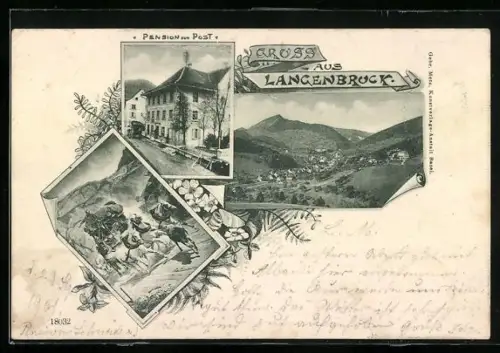 AK Langenbruck, Pension zur Post, Postkutsche, Panorama