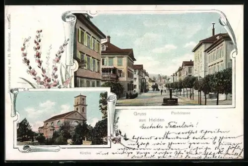 AK Heiden, Poststrasse und Kirche, Passepartout