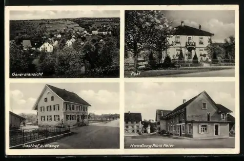 AK Künten, Gasthof zur Waage, Handlung Alois Meier, Generalansicht und Post