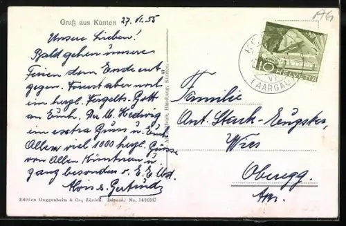 AK Künten, Gasthof zur Waage, Handlung Alois Meier, Generalansicht und Post