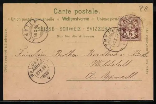 Lithographie Wetzikon /ZH, Post und Ortspartie, Edelweiss