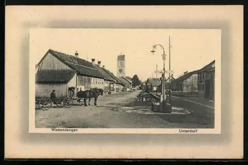 AK Wiesendangen, Unterdorf mit Kirche und Pferdegespann