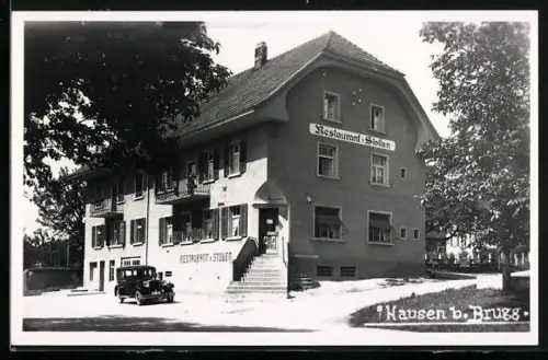 AK Hausen b. Brugg, Restaurant zum Stollen mit Automobil