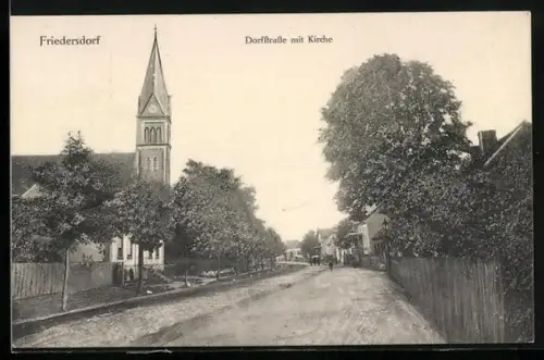 AK Friedersdorf /Mark, Dorfstrasse mit Kirche