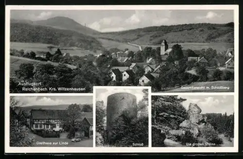 AK Reichenbach /Witzenhausen, Gasthaus zur Linde, Gasthof Ackermann, Schloss, Die grossen Steine