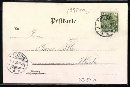 Lithographie Apolda, Rathaus, Sophienschule, Luther Kirche