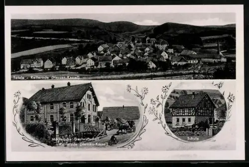 AK Retterode /Hessen-Kassel, Möllersche Gastwirtschaft, Schule, Ortsansicht aus der Vogelschau