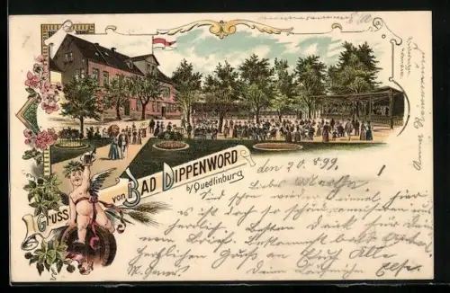 Lithographie Quedlinburg, Gasthof Bad Dippenword, Engel