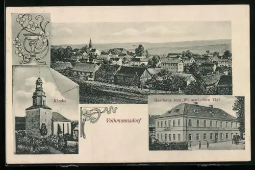 AK Volkmannsdorf / Schleiz, Kirche, Gasthaus zum Weimarischen Hof
