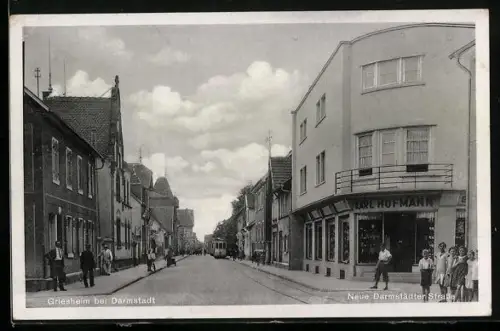 AK Griesheim / Darmstadt, Neue Darmstädter Strasse mit Strassenbahn