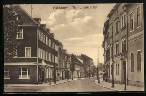 AK Mühlhausen /Thür., Erfurterstrasse mit Cafe / Friseur