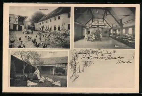 AK Hausen / Arnstadt, Gasthaus zum Lämmchen, Saal, Restaurant und Garten