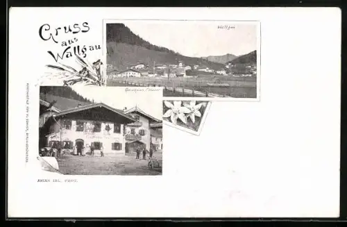 AK Wallgau, Gasthaus F. Neuner, Gesamtansicht, Edelweiss
