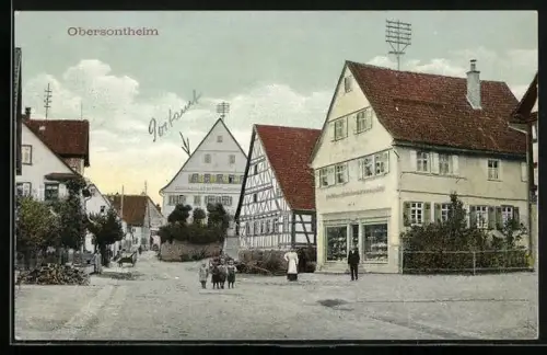 AK Obersontheim, Strassenpartie mit Gasthaus zum Adler-Post