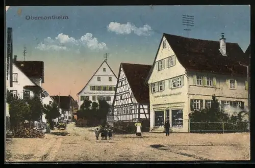 AK Obersontheim, Strassenpartie mit Gasthaus zum Adler-Post