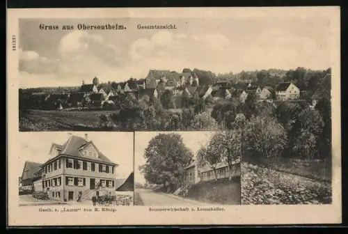 AK Obersontheim, Gasthaus zum Lamm K. König, Sommerwirtschaft zum Lammkeller, Gesamtansicht