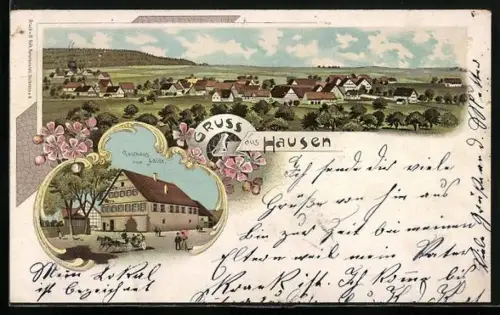 Lithographie Hausen / Obersontheim, Gasthaus zum Adler, Gesamtansicht