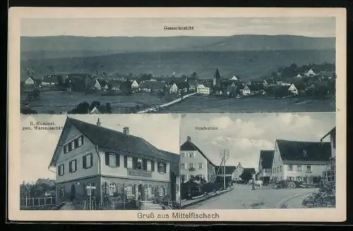 AK Mittelfischach, Gemischtwaren R. Hummel, Strassenpartie, Gesamtansicht