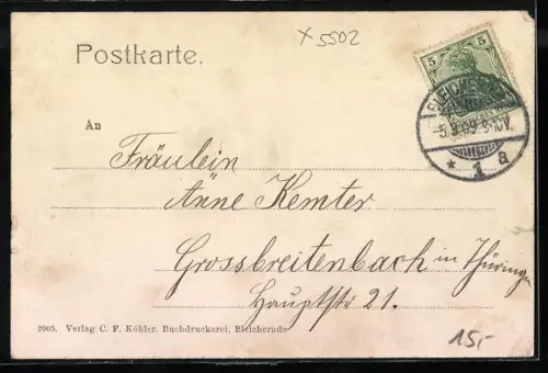 AK Bleicherode, Hauptstrasse mit Denkmal