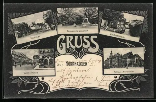 AK Nordhausen, Grimmel, Bismarckdenkmal, Weidenstrasse