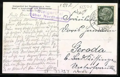 AK Steigerthal /Nordhausen, Gast- u- Logierhaus zum Felsenkeller B. Taudte
