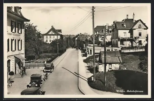 AK Wohlen /AG, Bahnhofstrasse mit Restaurant Feldschlösschen