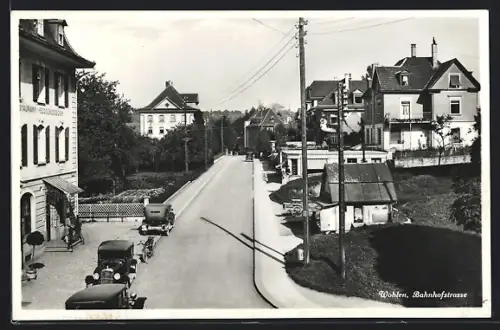 AK Wohlen /AG, Bahnhofstrasse mit Restaurant Feldschlösschen