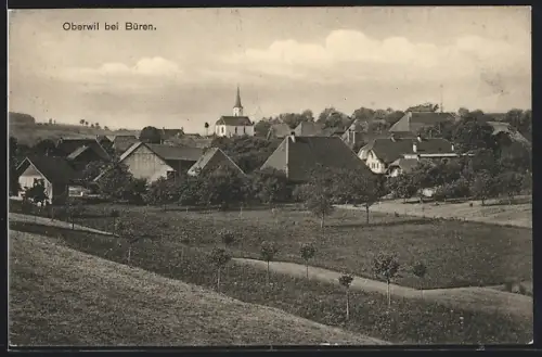 AK Oberwil bei Büren, Ortspartie mit Kirche