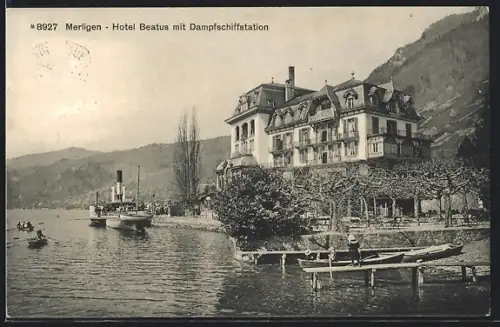 AK Merligen, Hotel Beatus mit Dampfschiffstation