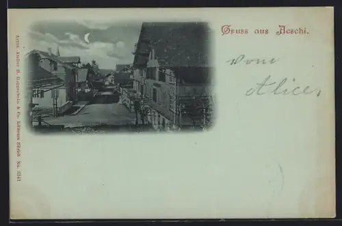 Mondschein-AK Aeschi /BE, Strassenpartie