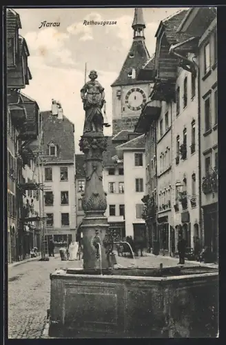 AK Aarau, Rathausgasse mit Brunnen