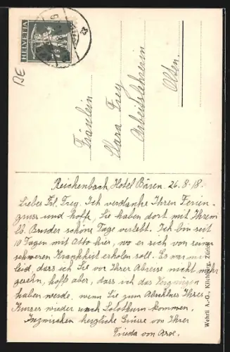 AK Reichenbach b. Frutigen, Strassenpartie mit Kirche