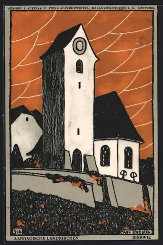 Künstler-AK sign.Carl Zweifel: Birrwil, Aargauische Landkirchen