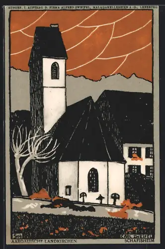 Künstler-AK sign. Carl Zweifel: Schafisheim, Blick auf die Kirche der Ortschaft