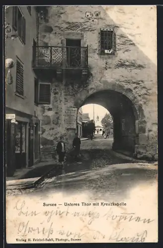 AK Sursee, Unteres Tor mit Kreuzkapelle