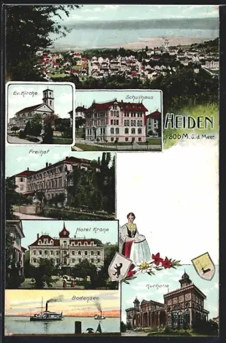 AK Heiden, Schulhaus, Freihof, Hotel Krone